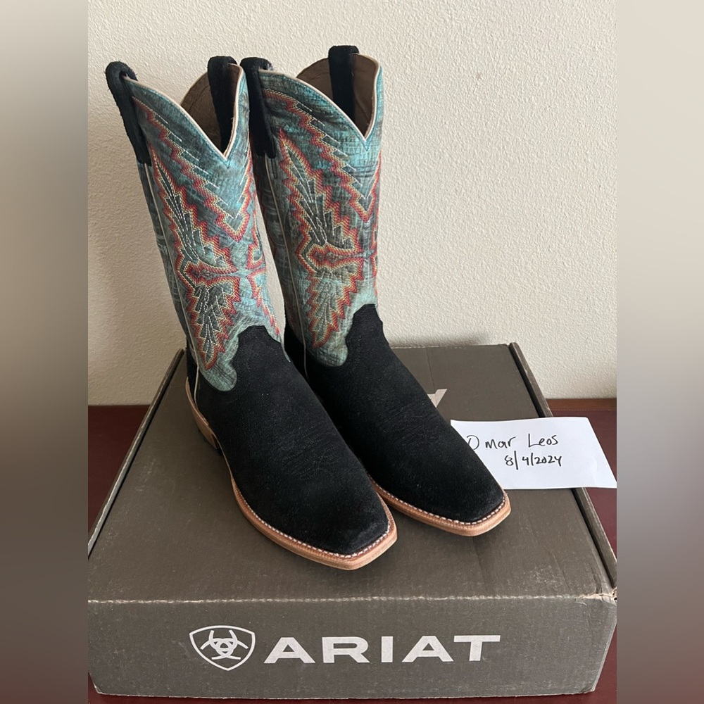 Ariat Men's Futurity Showman 13" Western Boots -Black Roughout/Roaring Turquoise